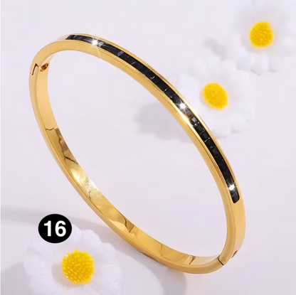 Luxury Stainless Steel Bangle – Gold Plated Bracelet with Crystal Accents for Women | Elegant Stacking Bangles