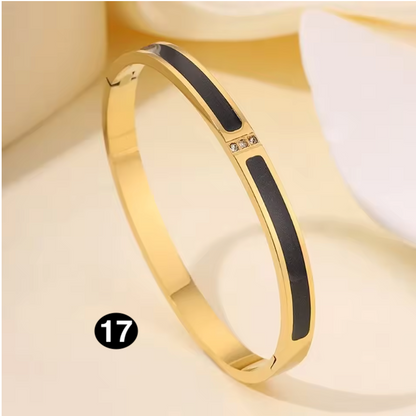 Luxury Stainless Steel Bangle – Gold Plated Bracelet with Crystal Accents for Women | Elegant Stacking Bangles