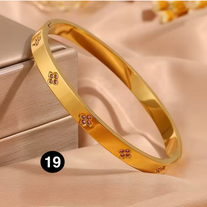 Luxury Stainless Steel Bangle – Gold Plated Bracelet with Crystal Accents for Women | Elegant Stacking Bangles