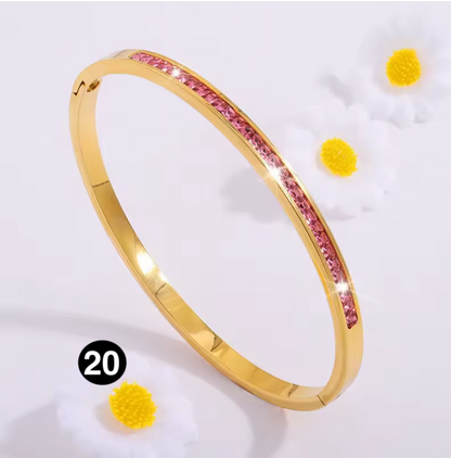 Luxury Stainless Steel Bangle – Gold Plated Bracelet with Crystal Accents for Women | Elegant Stacking Bangles