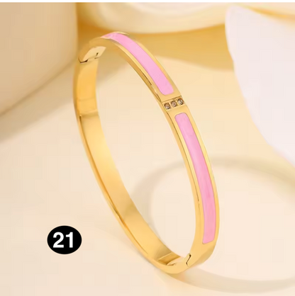 Luxury Stainless Steel Bangle – Gold Plated Bracelet with Crystal Accents for Women | Elegant Stacking Bangles
