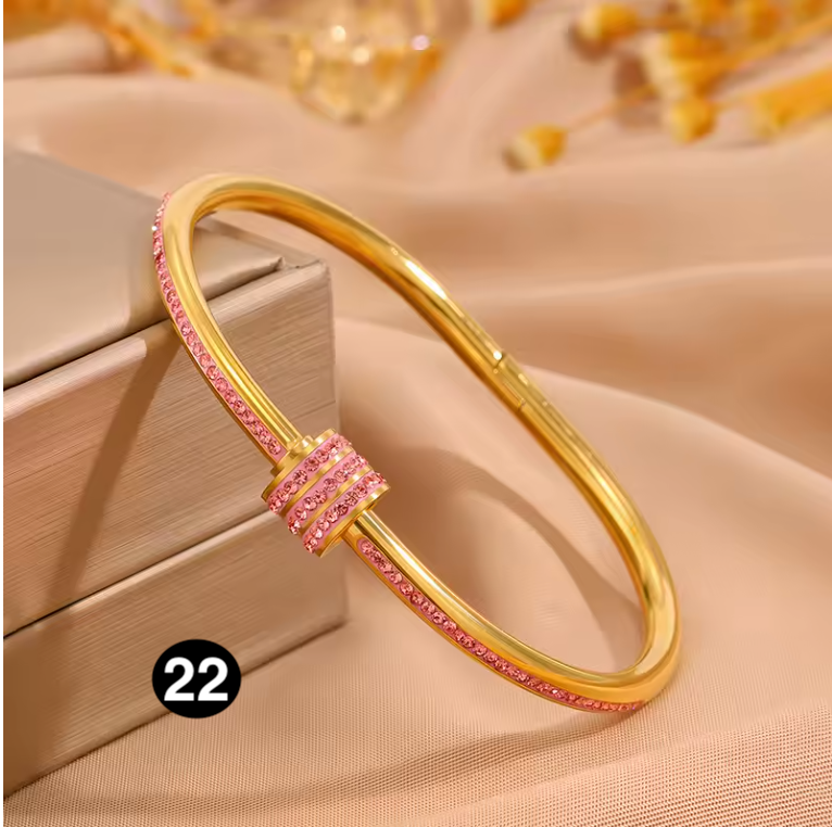 Luxury Stainless Steel Bangle – Gold Plated Bracelet with Crystal Accents for Women | Elegant Stacking Bangles