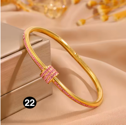 Luxury Stainless Steel Bangle – Gold Plated Bracelet with Crystal Accents for Women | Elegant Stacking Bangles