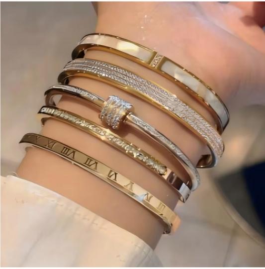 Luxury Stainless Steel Bangle – Gold Plated Bracelet with Crystal Accents for Women | Elegant Stacking Bangles