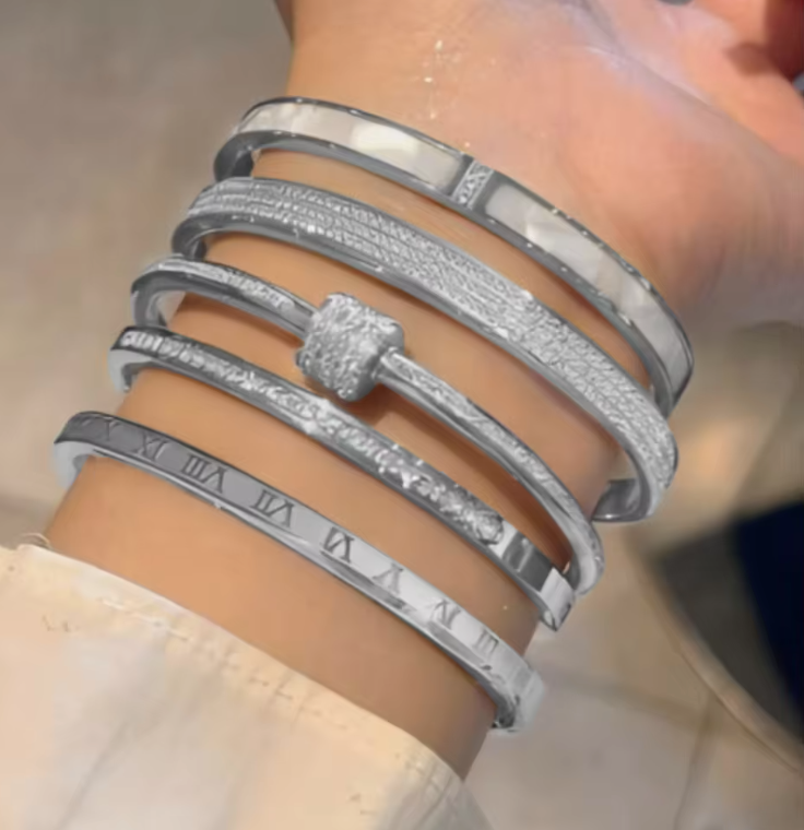 Luxury Stainless Steel Bangle – Gold Plated Bracelet with Crystal Accents for Women | Elegant Stacking Bangles