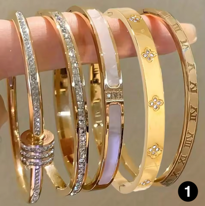 Luxury Stainless Steel Bangle – Gold Plated Bracelet with Crystal Accents for Women | Elegant Stacking Bangles