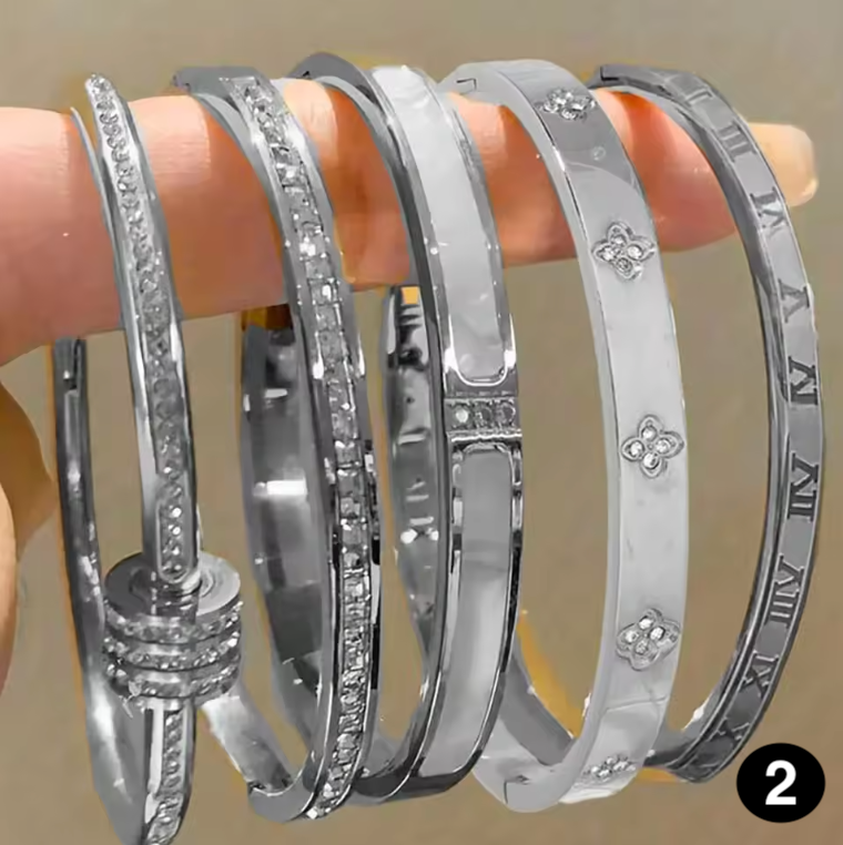 Luxury Stainless Steel Bangle – Gold Plated Bracelet with Crystal Accents for Women | Elegant Stacking Bangles