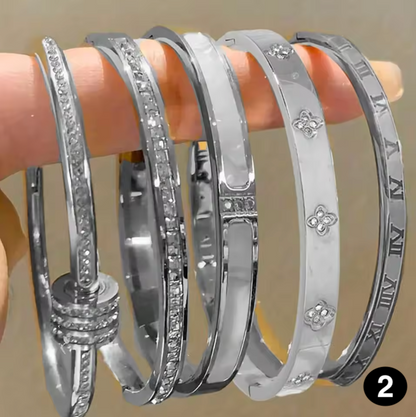 Luxury Stainless Steel Bangle – Gold Plated Bracelet with Crystal Accents for Women | Elegant Stacking Bangles