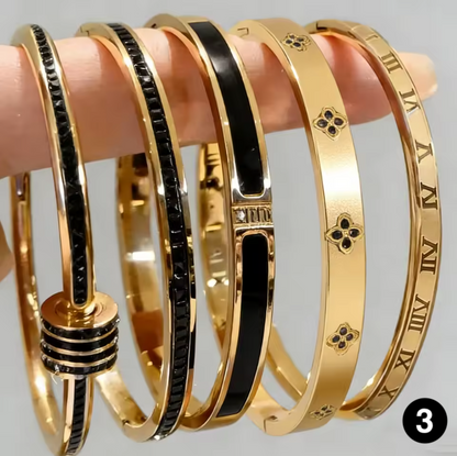 Luxury Stainless Steel Bangle – Gold Plated Bracelet with Crystal Accents for Women | Elegant Stacking Bangles