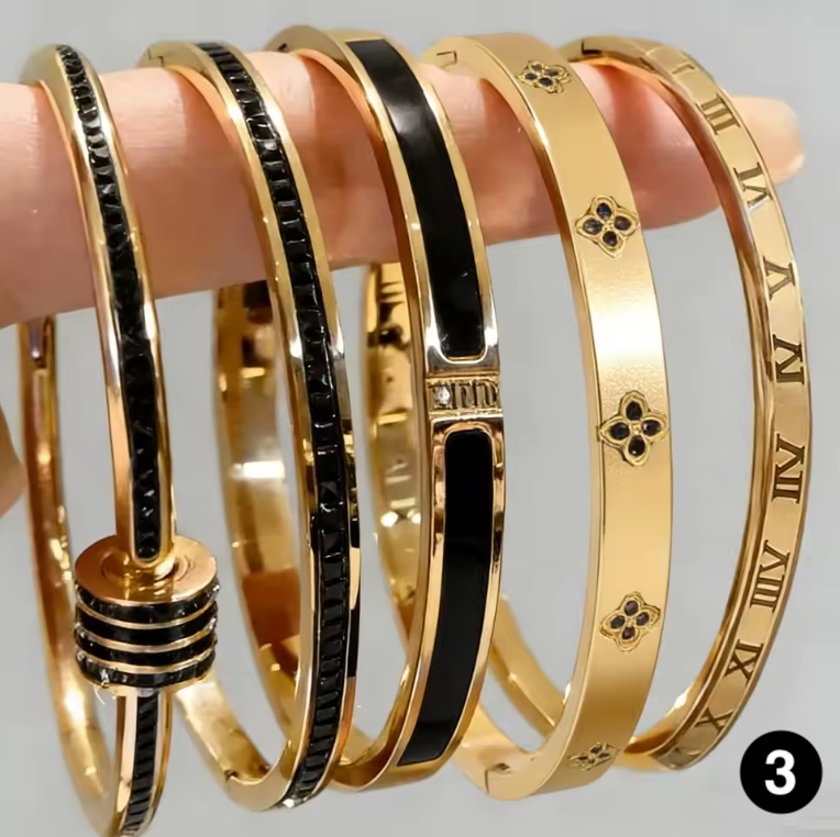 Luxury Stainless Steel Bangle – Gold Plated Bracelet with Crystal Accents for Women | Elegant Stacking Bangles