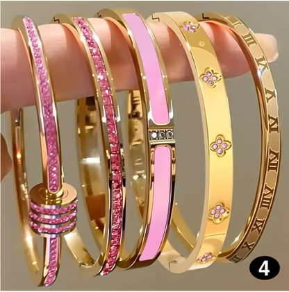 Luxury Stainless Steel Bangle – Gold Plated Bracelet with Crystal Accents for Women | Elegant Stacking Bangles