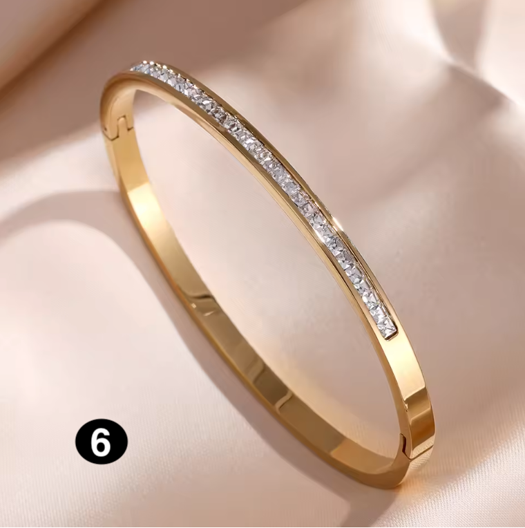 Luxury Stainless Steel Bangle – Gold Plated Bracelet with Crystal Accents for Women | Elegant Stacking Bangles
