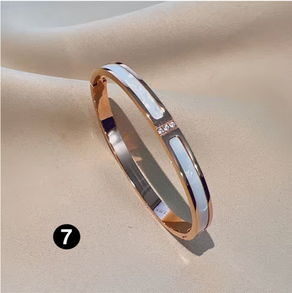 Luxury Stainless Steel Bangle – Gold Plated Bracelet with Crystal Accents for Women | Elegant Stacking Bangles
