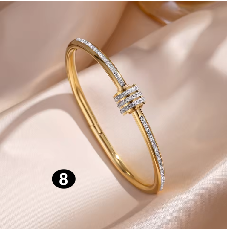 Luxury Stainless Steel Bangle – Gold Plated Bracelet with Crystal Accents for Women | Elegant Stacking Bangles