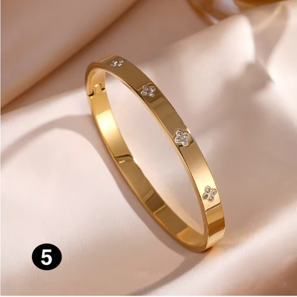 Luxury Stainless Steel Bangle – Gold Plated Bracelet with Crystal Accents for Women | Elegant Stacking Bangles
