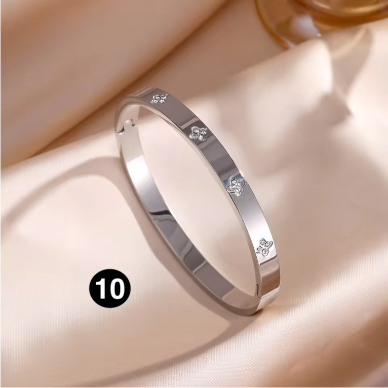 Luxury Stainless Steel Bangle – Gold Plated Bracelet with Crystal Accents for Women | Elegant Stacking Bangles
