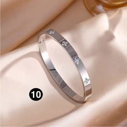 Luxury Stainless Steel Bangle – Gold Plated Bracelet with Crystal Accents for Women | Elegant Stacking Bangles