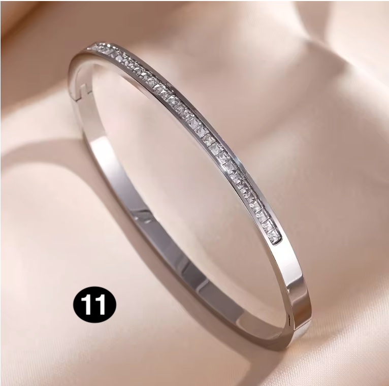 Luxury Stainless Steel Bangle – Gold Plated Bracelet with Crystal Accents for Women | Elegant Stacking Bangles