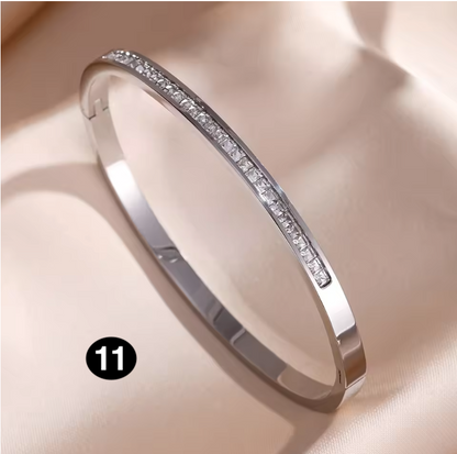 Luxury Stainless Steel Bangle – Gold Plated Bracelet with Crystal Accents for Women | Elegant Stacking Bangles
