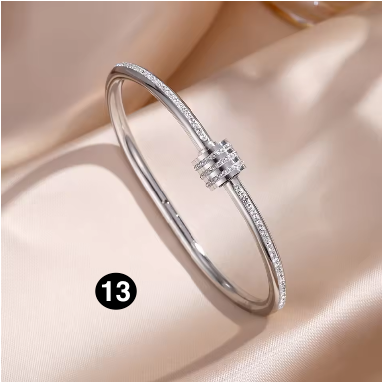 Luxury Stainless Steel Bangle – Gold Plated Bracelet with Crystal Accents for Women | Elegant Stacking Bangles
