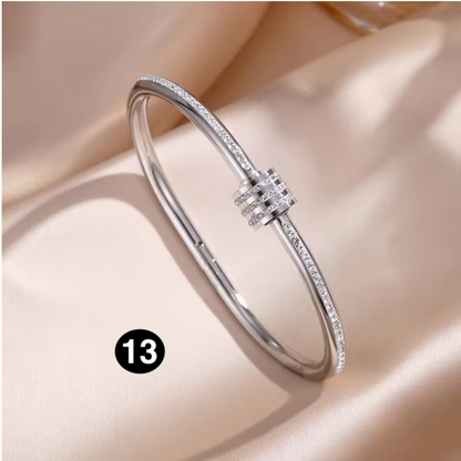 Luxury Stainless Steel Bangle – Gold Plated Bracelet with Crystal Accents for Women | Elegant Stacking Bangles