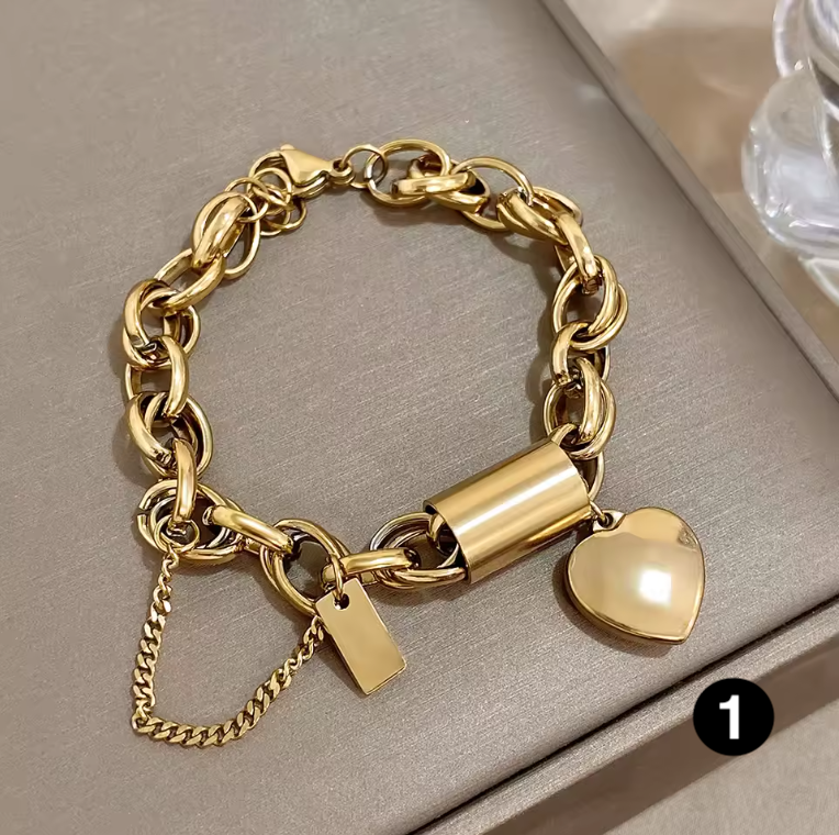 Chunky Gold Plated Stainless Steel Charm Bracelet