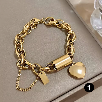 Chunky Gold Plated Stainless Steel Charm Bracelet