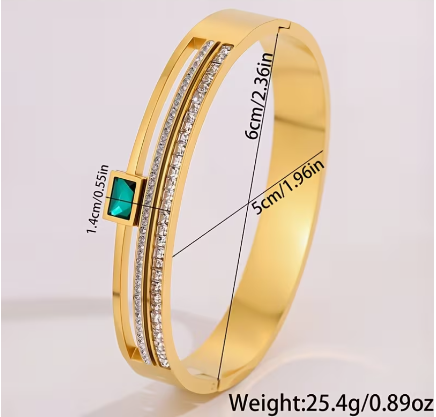 Gold Plated Stainless Steel Zircon Bangle Bracelet