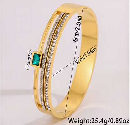Gold Plated Stainless Steel Zircon Bangle Bracelet