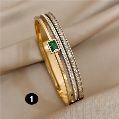 Gold Plated Stainless Steel Zircon Bangle Bracelet