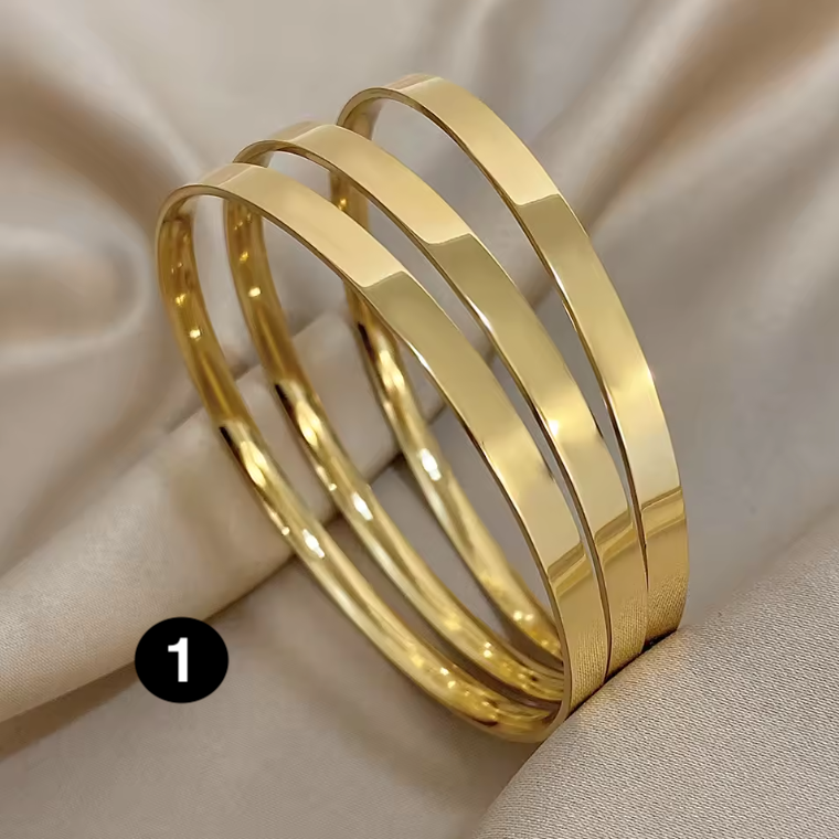 3PCS Gold Plated Stainless Steel Bangle Bracelet Set