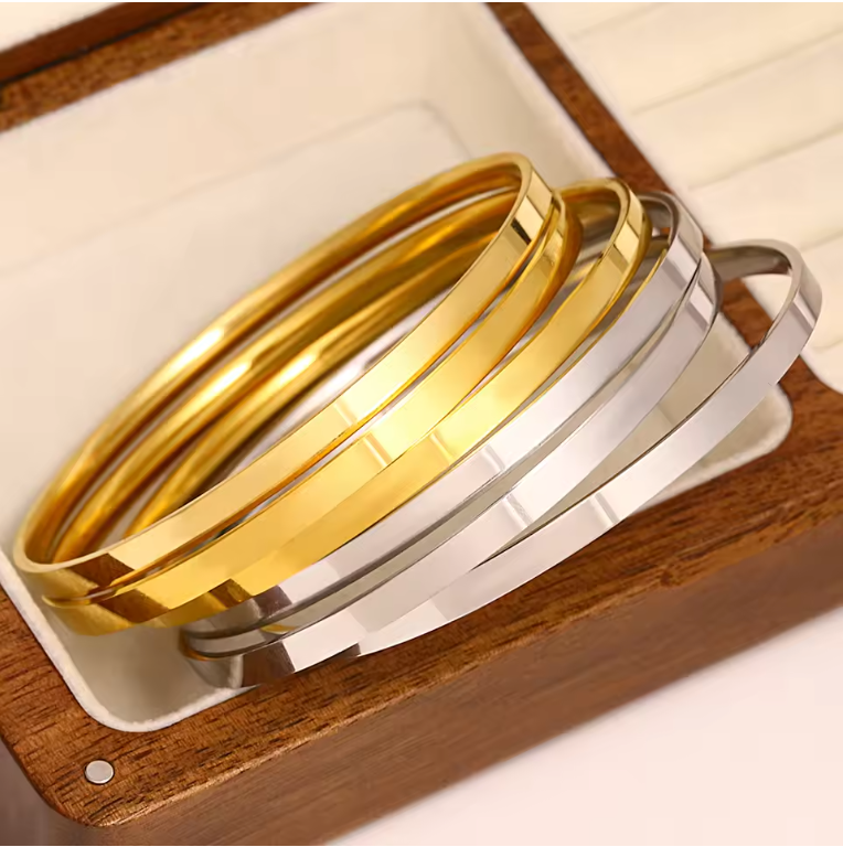 3PCS Gold Plated Stainless Steel Bangle Bracelet Set