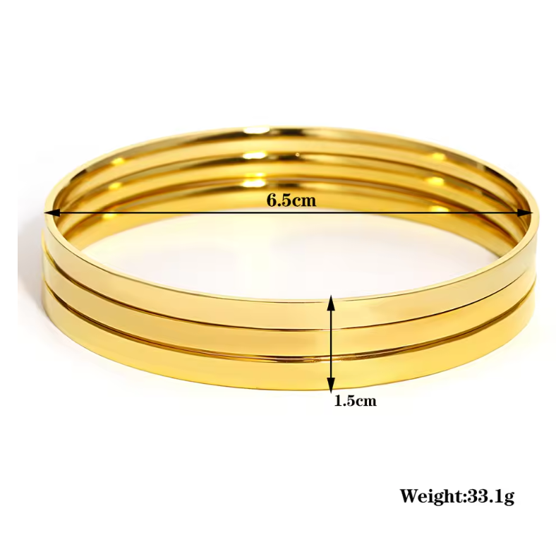 3PCS Gold Plated Stainless Steel Bangle Bracelet Set