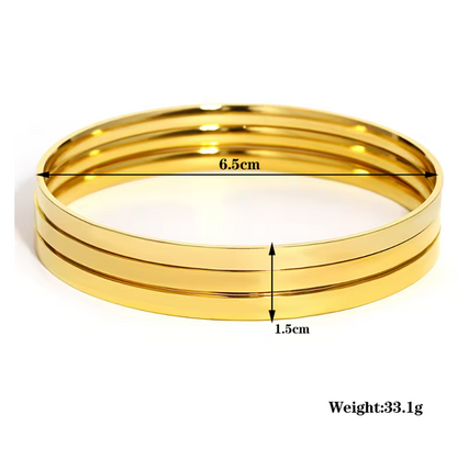 3PCS Gold Plated Stainless Steel Bangle Bracelet Set