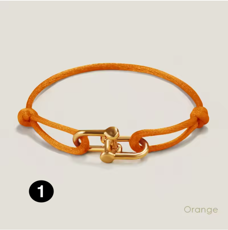 Adjustable Silk Rope Bracelet with Gold Charm