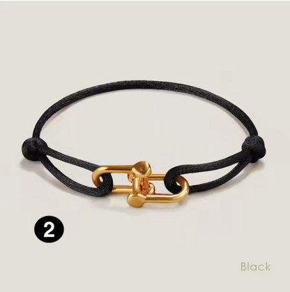 Adjustable Silk Rope Bracelet with Gold Charm