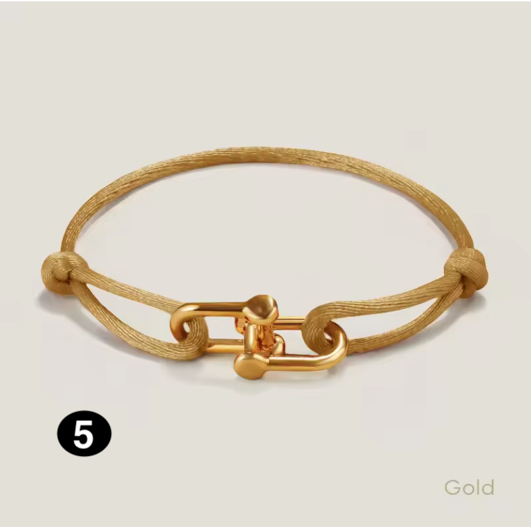 Adjustable Silk Rope Bracelet with Gold Charm