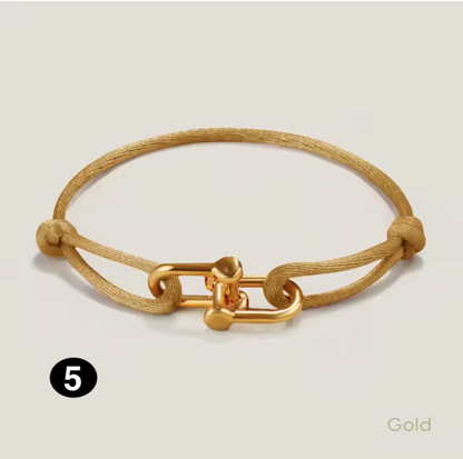 Adjustable Silk Rope Bracelet with Gold Charm