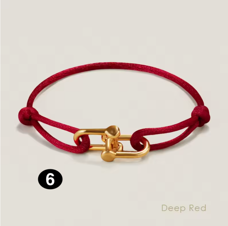 Adjustable Silk Rope Bracelet with Gold Charm