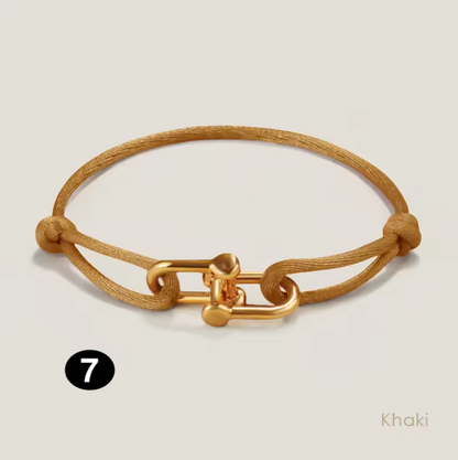 Adjustable Silk Rope Bracelet with Gold Charm
