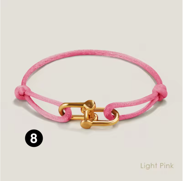 Adjustable Silk Rope Bracelet with Gold Charm