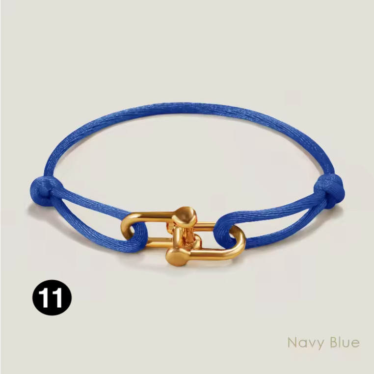 Adjustable Silk Rope Bracelet with Gold Charm