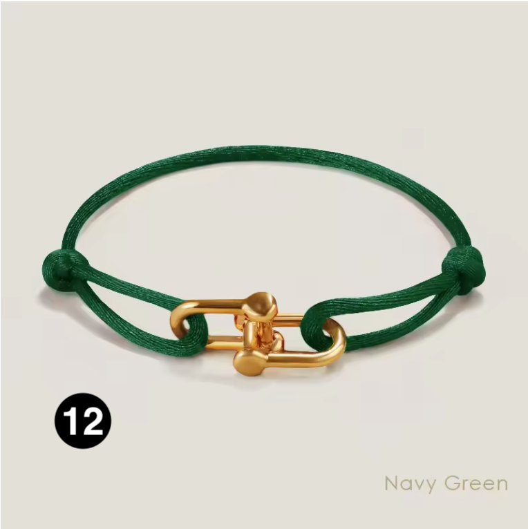 Adjustable Silk Rope Bracelet with Gold Charm