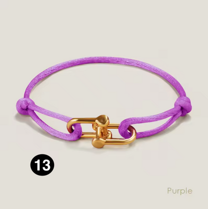 Adjustable Silk Rope Bracelet with Gold Charm
