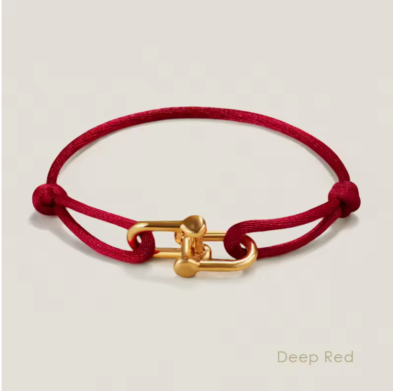 Adjustable Silk Rope Bracelet with Gold Charm