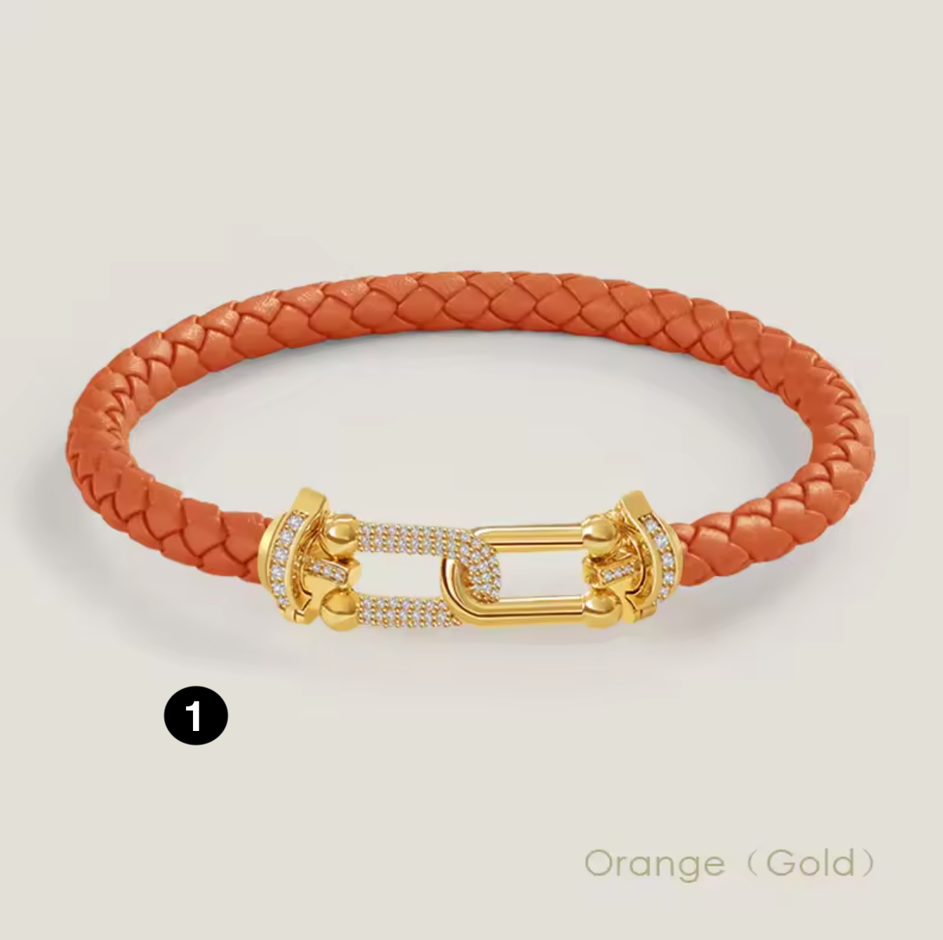 Braided Leather Bracelet with Zircon Gold Clasp