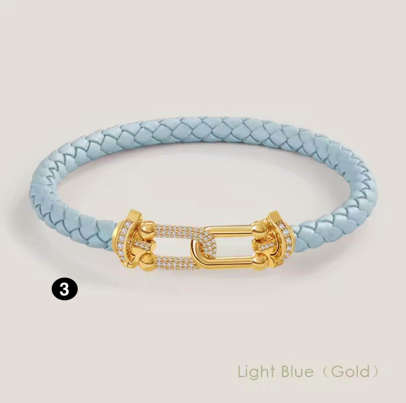 Braided Leather Bracelet with Zircon Gold Clasp