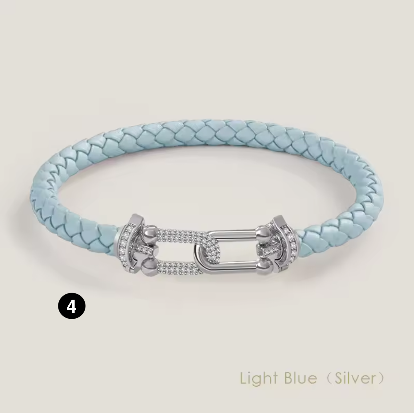 Braided Leather Bracelet with Zircon Gold Clasp
