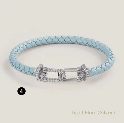 Braided Leather Bracelet with Zircon Gold Clasp
