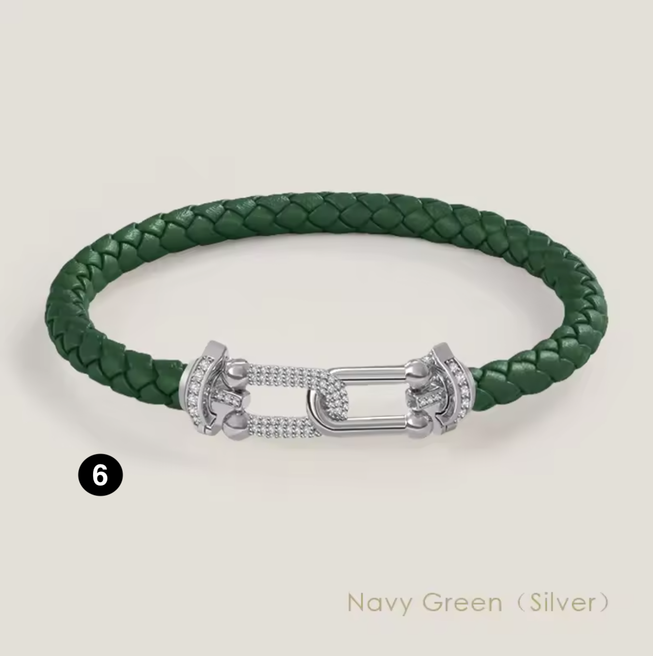 Braided Leather Bracelet with Zircon Gold Clasp